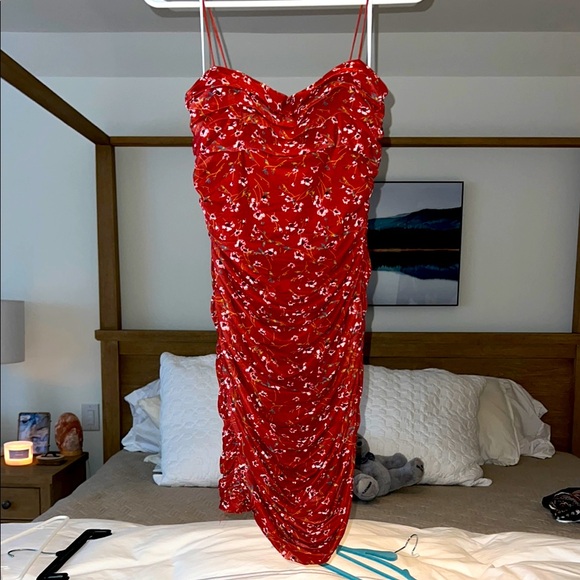 NEVER WORN - Hello Molly Got You Good Ruffled Lined Red Flower Dress - Picture 3 of 6